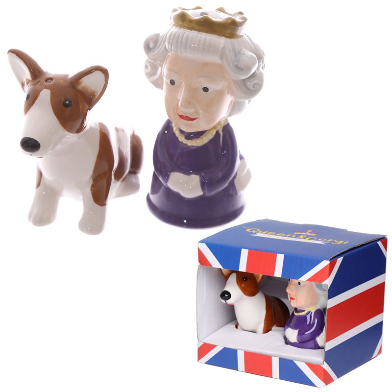 Queen & Corgi Ceramic Salt & Pepper Set